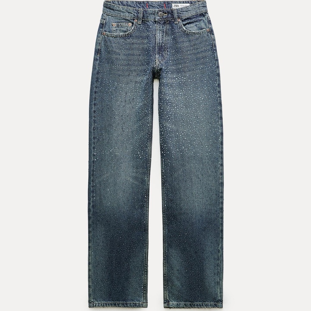 Zara Blue Straight Leg Jeans with Rhinestones